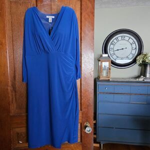 WHBM Riviera Blue Shirred Faux Wrap Dress L NWT White House Black Market Cocktai